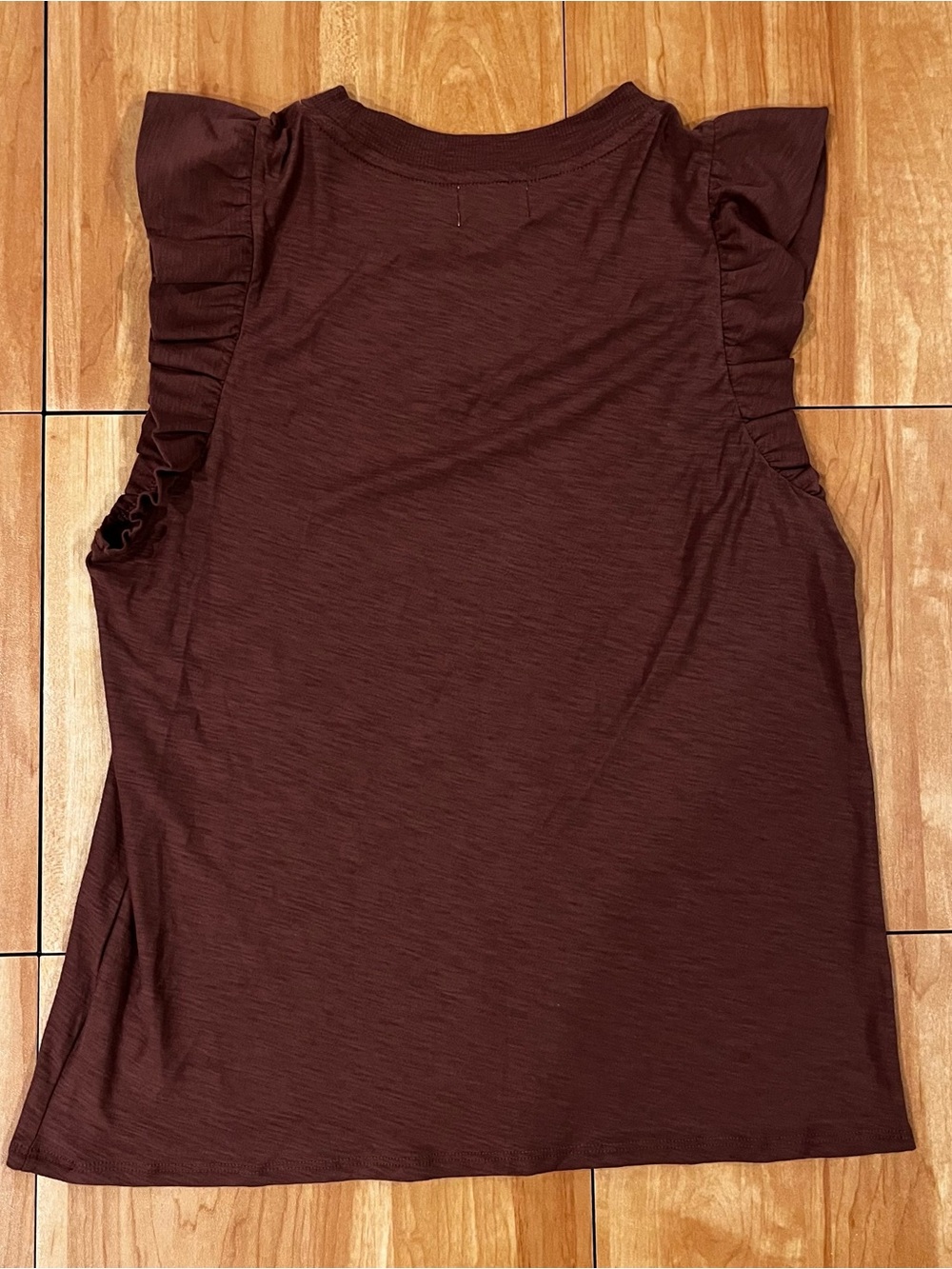 Nation LTD Brown Pima Cotton Ruffle Sleeve Tee Top Medium Made in Peru - Picture 5 of 5